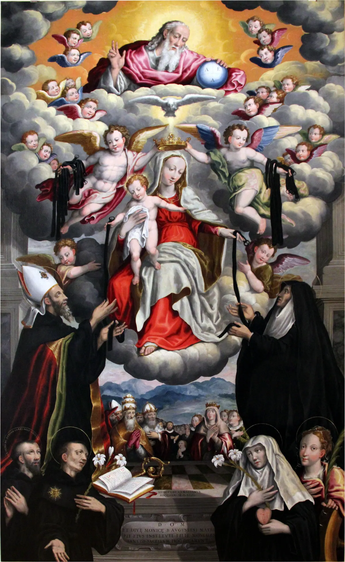 Nuestra Señora de la Correa entregando la correa a santa Mónica y san Agustín