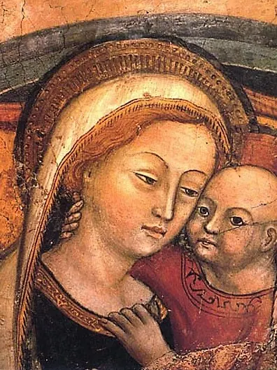 Fresco de la Virgen con el Niño, imagen de la Madre del Buen Consejo venerada en Genazzano